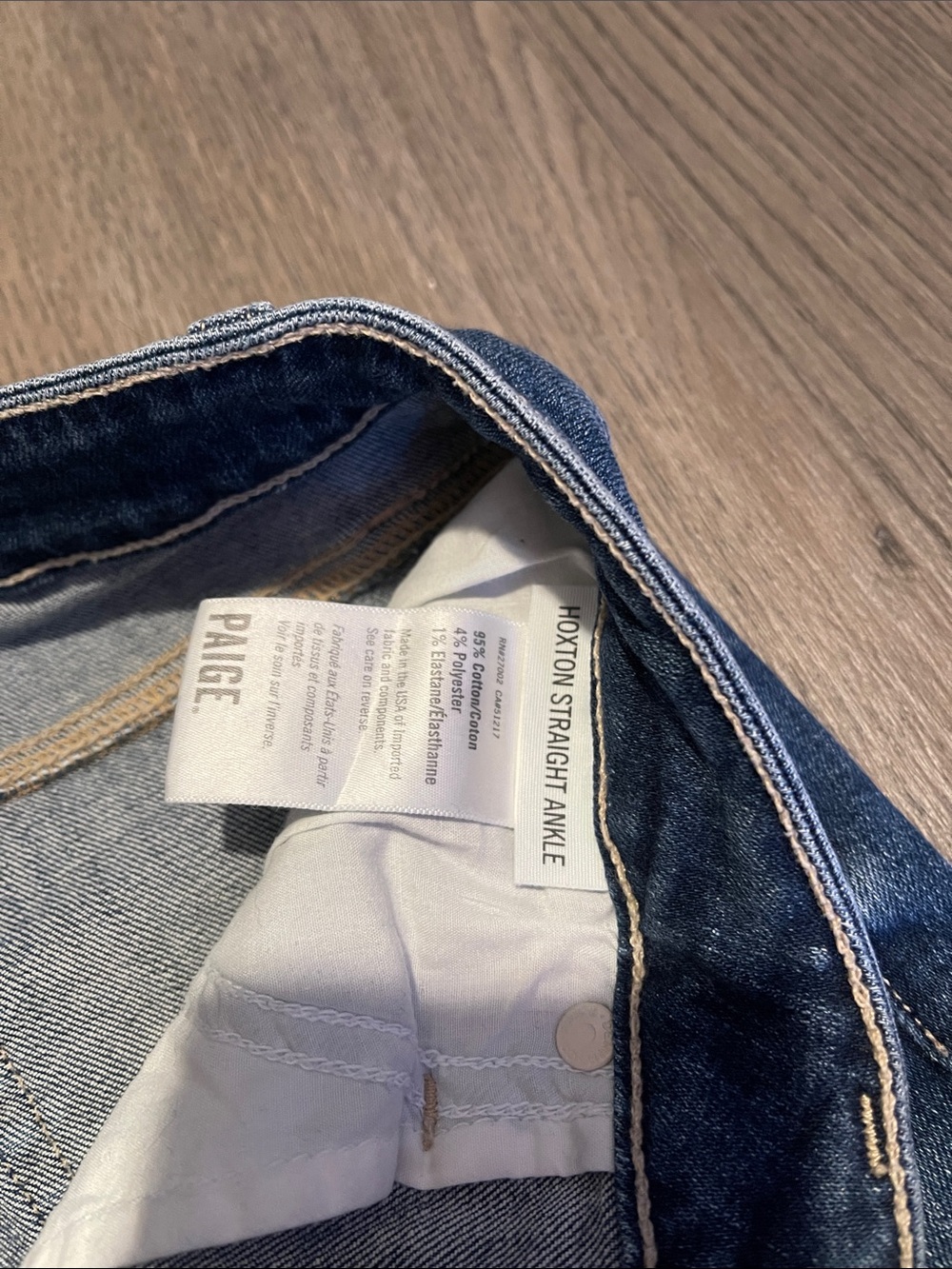 PAIGE Women's Dark Wash Straight Leg Jeans with Frayed Hem - Picture 3 of 3